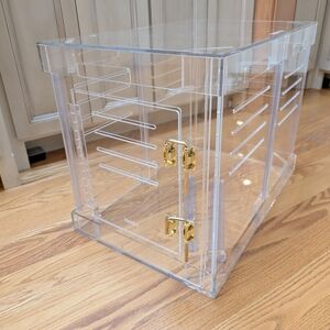 Hiddin Brand Clear Lucite Collapsible Pet Crate Small Dog/Cat with Gold Hardware